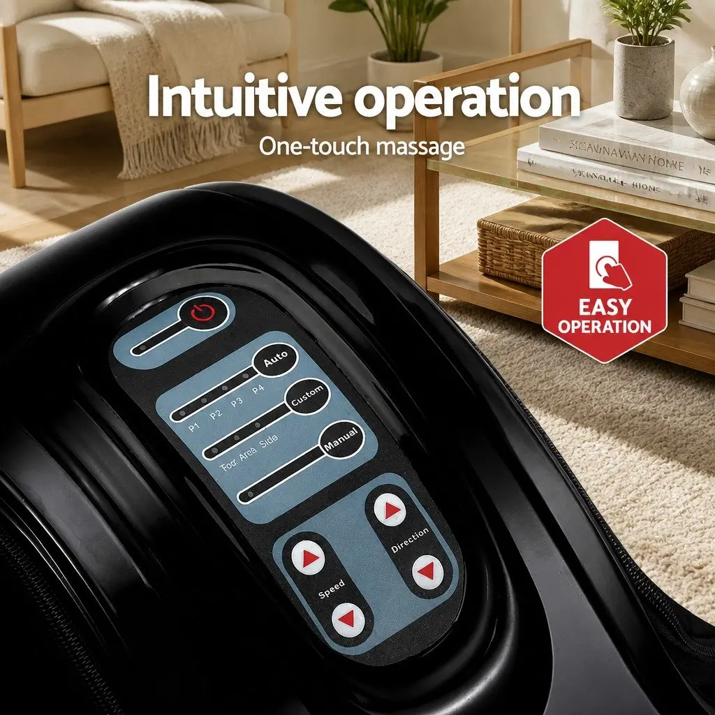 Electric Foot Massager Shiatsu Kneading Roller Black with Remote Control Adjustable Intensity for Home Use