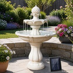 Solar Water Feature Three Tier Fountain with Pump Kit Bird Bath Ivory 90CM