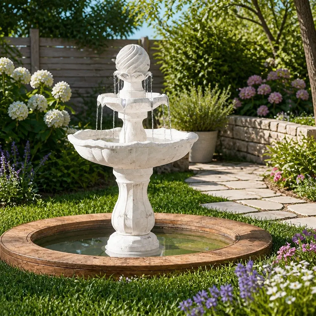 Solar Water Feature Polyresin Three Tier Fountain 90CM Ivory