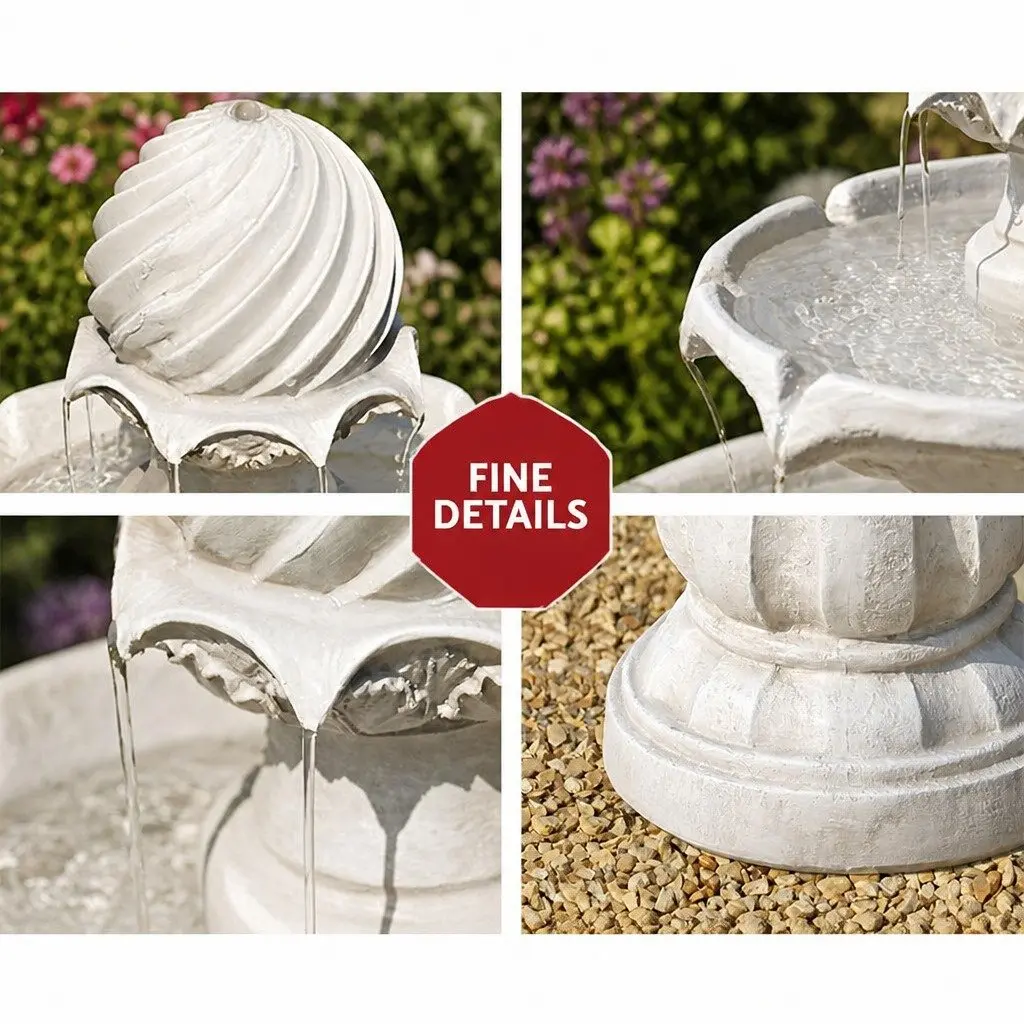 Solar Water Feature Polyresin Three Tier Fountain 90CM Ivory