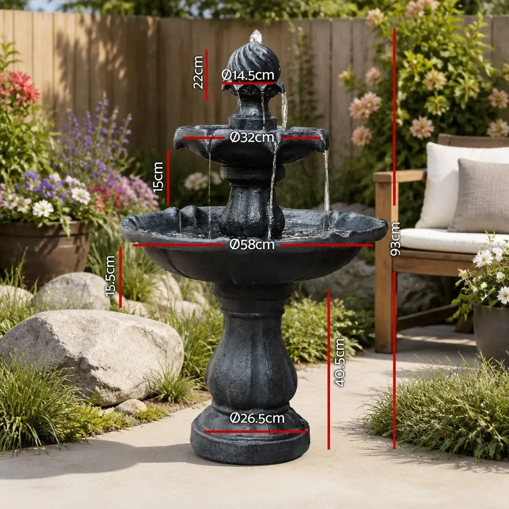 3-Tier Solar Water Fountain Polyresin 93cm Black
