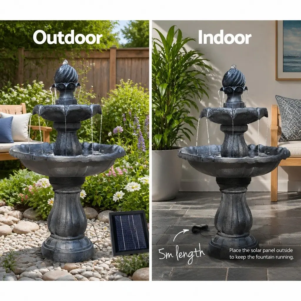 3-Tier Solar Water Fountain Polyresin 93cm Black