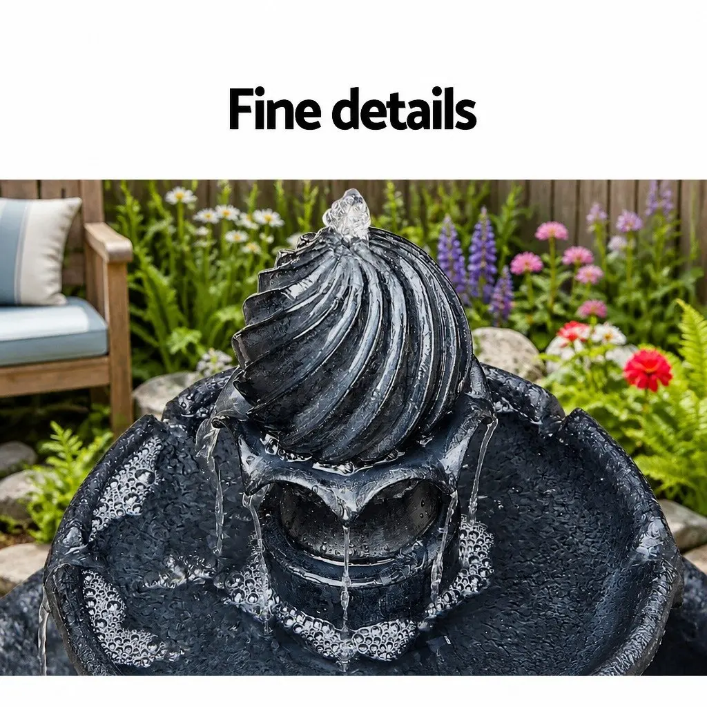 3-Tier Solar Water Fountain Polyresin 93cm Black
