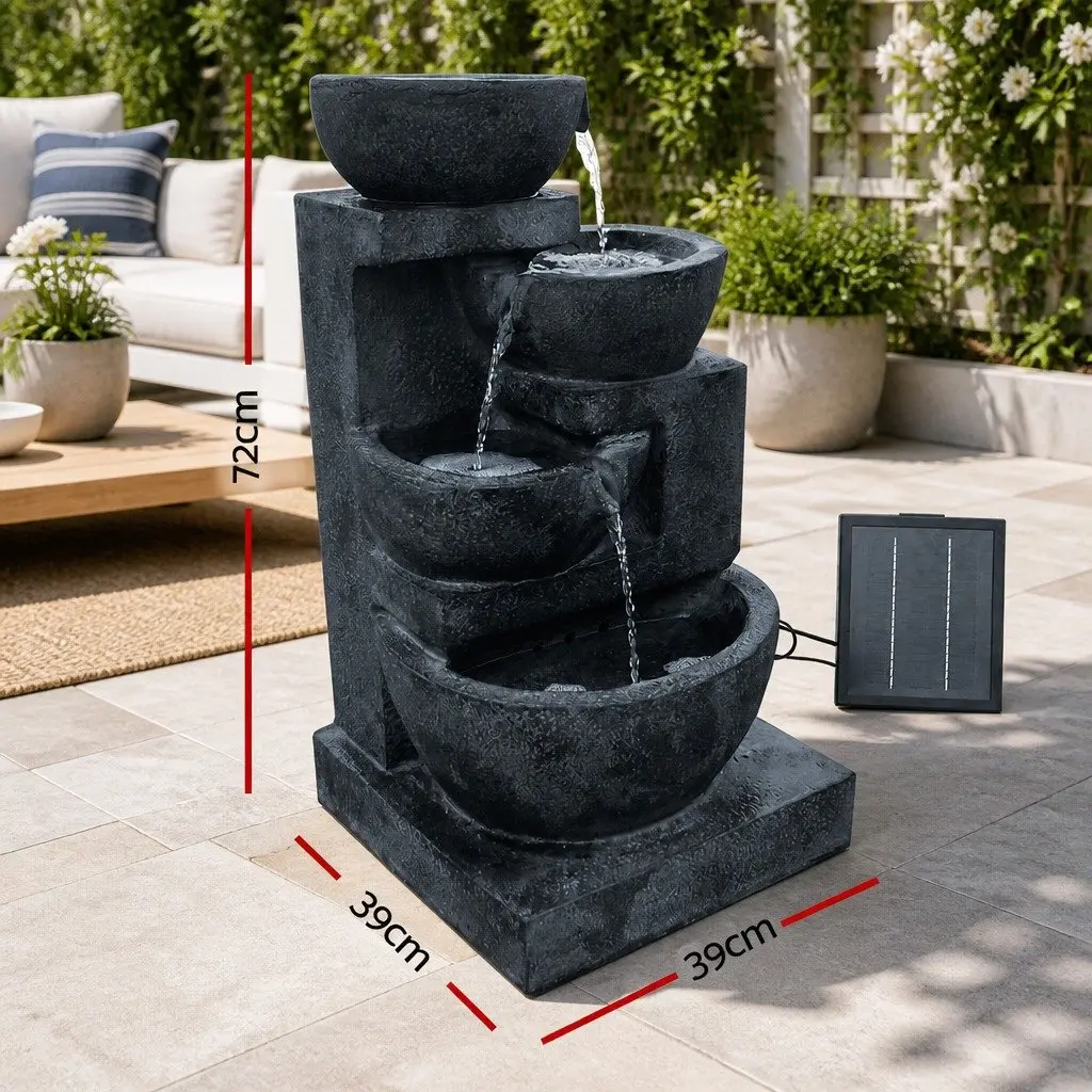 Solar Water Fountain Polyresin 72CM Blue Outdoor Garden 4-Tier Cascading Bowl with LED Lights