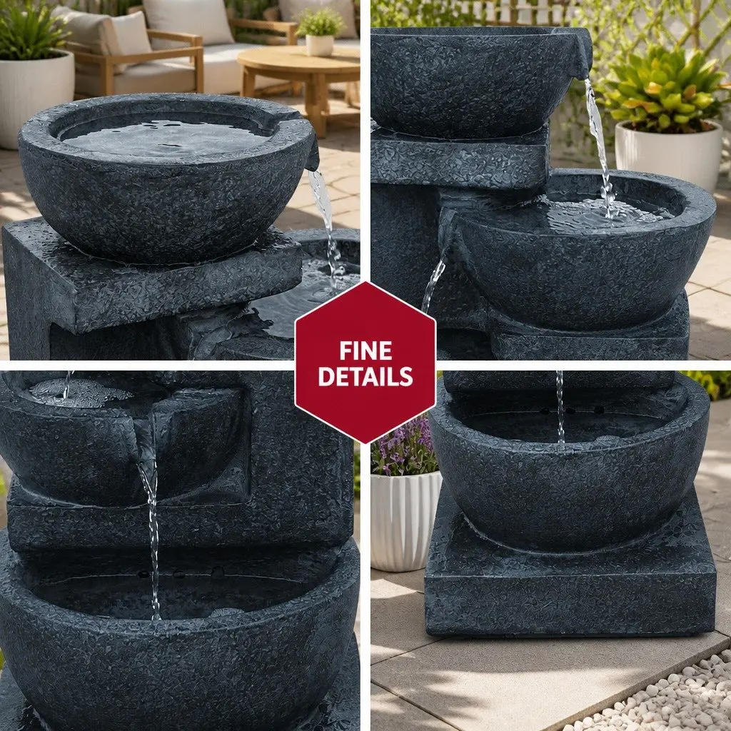 Solar Water Fountain Polyresin 72CM Blue Outdoor Garden 4-Tier Cascading Bowl with LED Lights