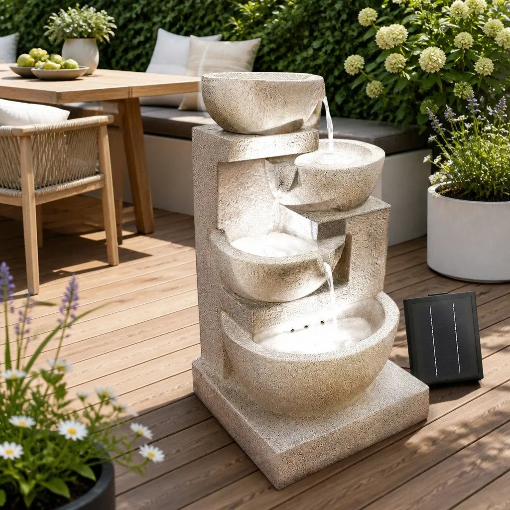 4-Tier Solar Water Fountain with LED Lights
