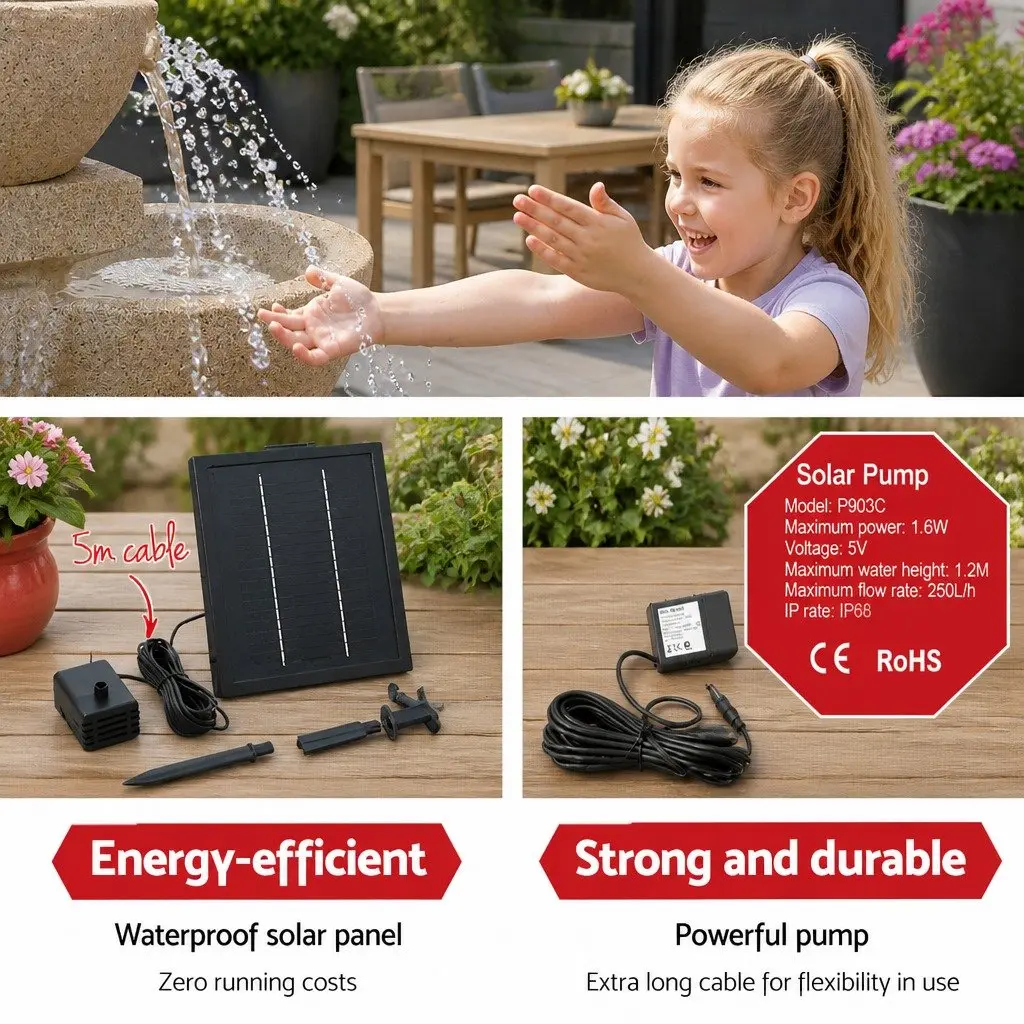 4-Tier Solar Water Fountain with LED Lights
