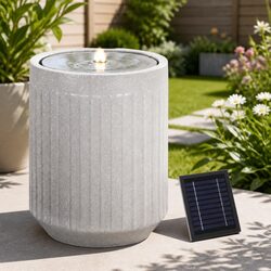 Beige Solar-Powered Fountain with LED Lights for Gardens