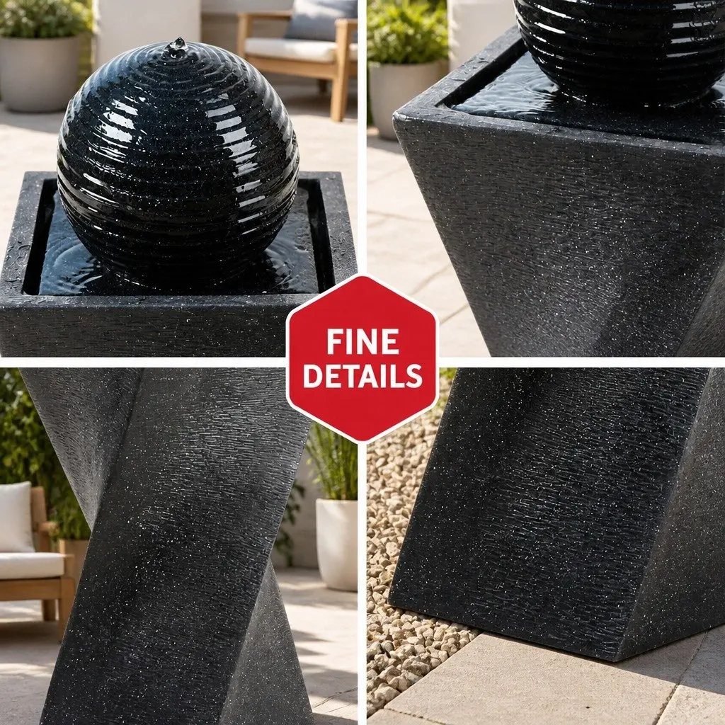 Solar Water Fountain Polyresin 35 x 35 x 85 cm Black