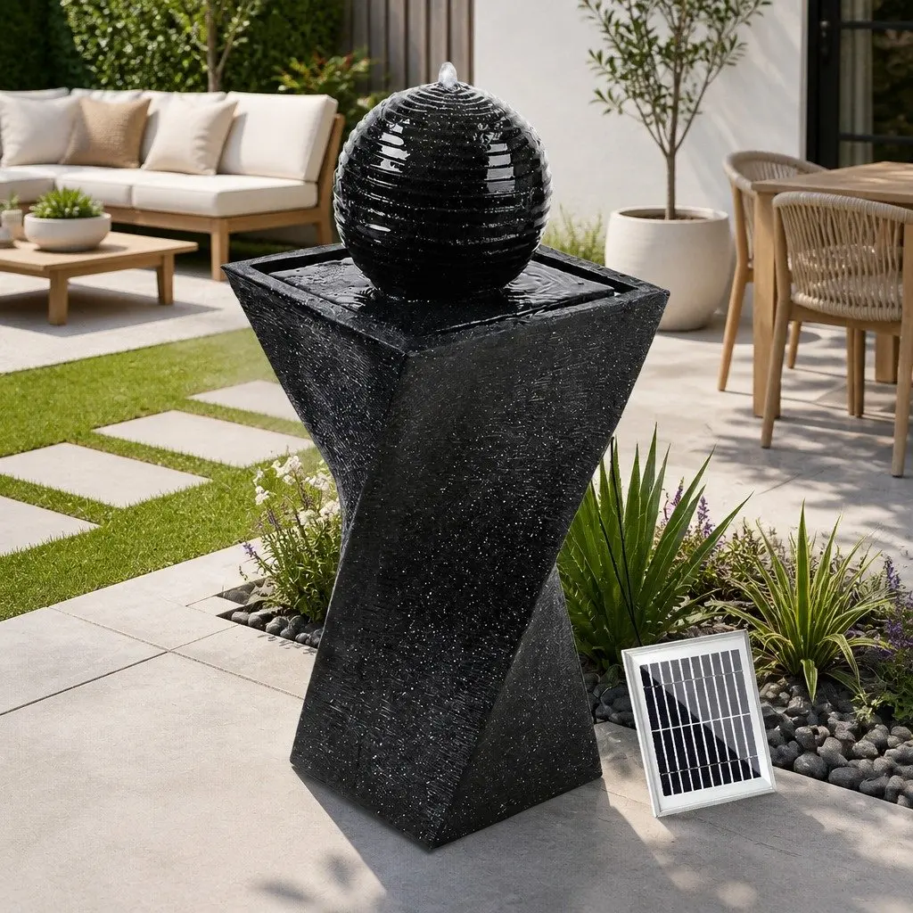 Solar Water Fountain Polyresin 35 x 35 x 85 cm Black