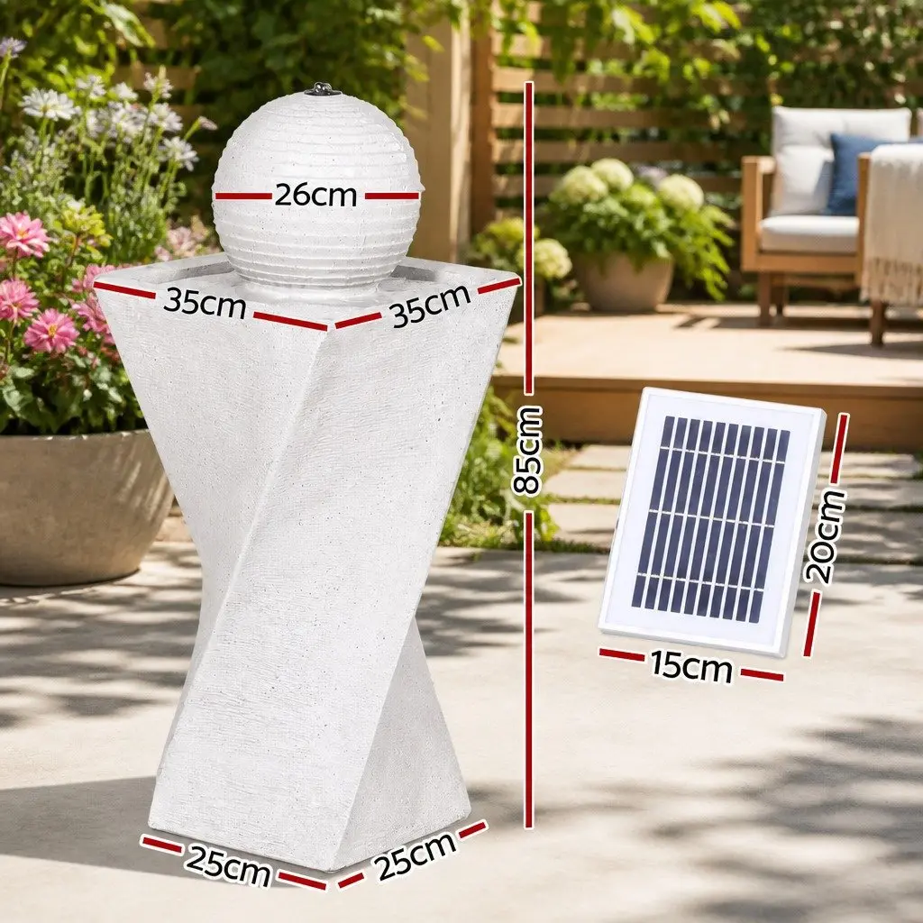 Solar Fountain Bird Bath Polyresin 85CM Cream