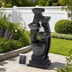 5-Tier Cascading Solar Fountain Water Feature for Gardens