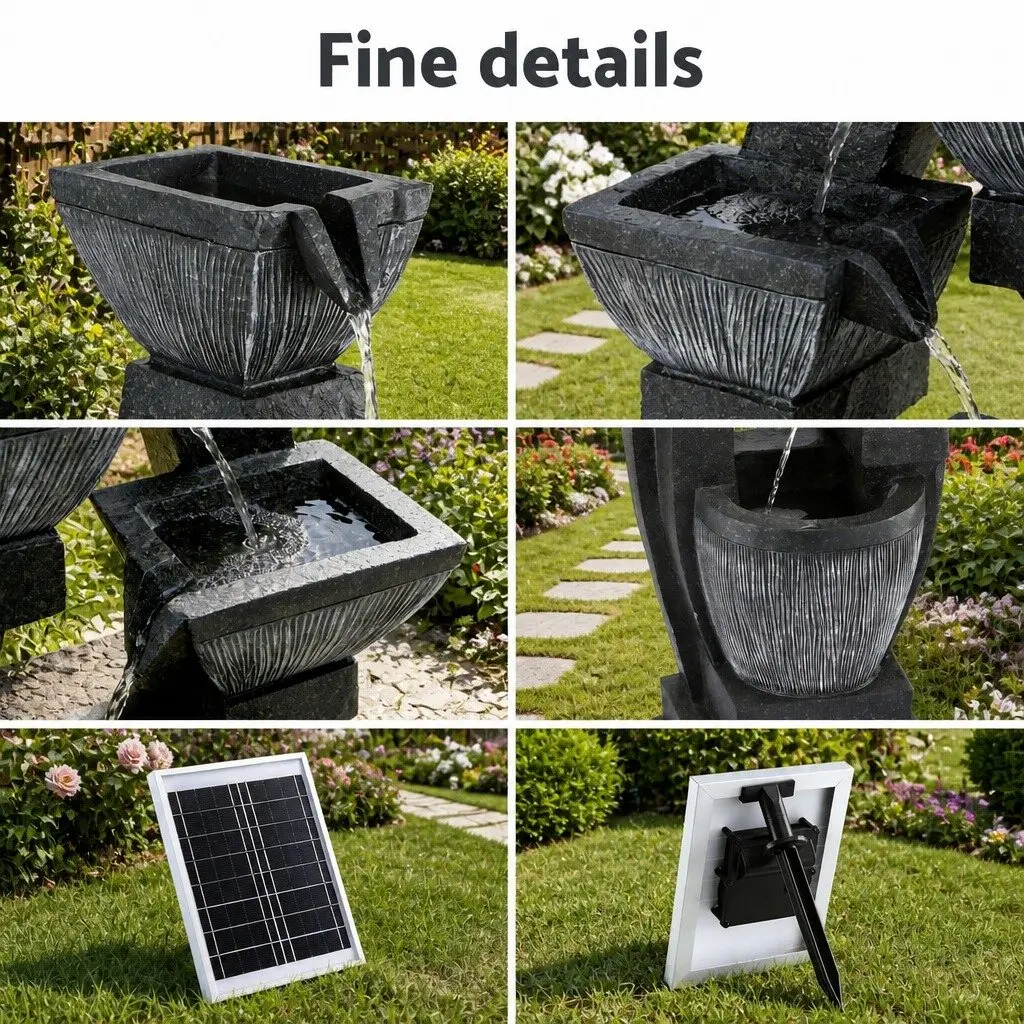 5-Tier Cascading Fountain Polyresin 35cm x 27cm x 103cm Black