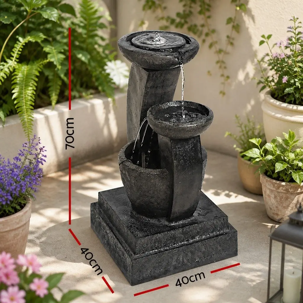Solar Water Fountain Polyresin 70 x 40 x 40cm Blue 3-Tier Cascading Feature with LED Light for Garden Outdoor