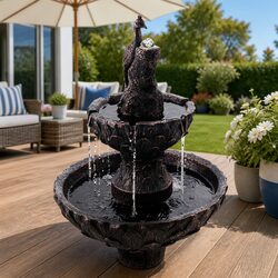 Peacock Brown Solar Fountain with Bird Bath 3-Tier Design