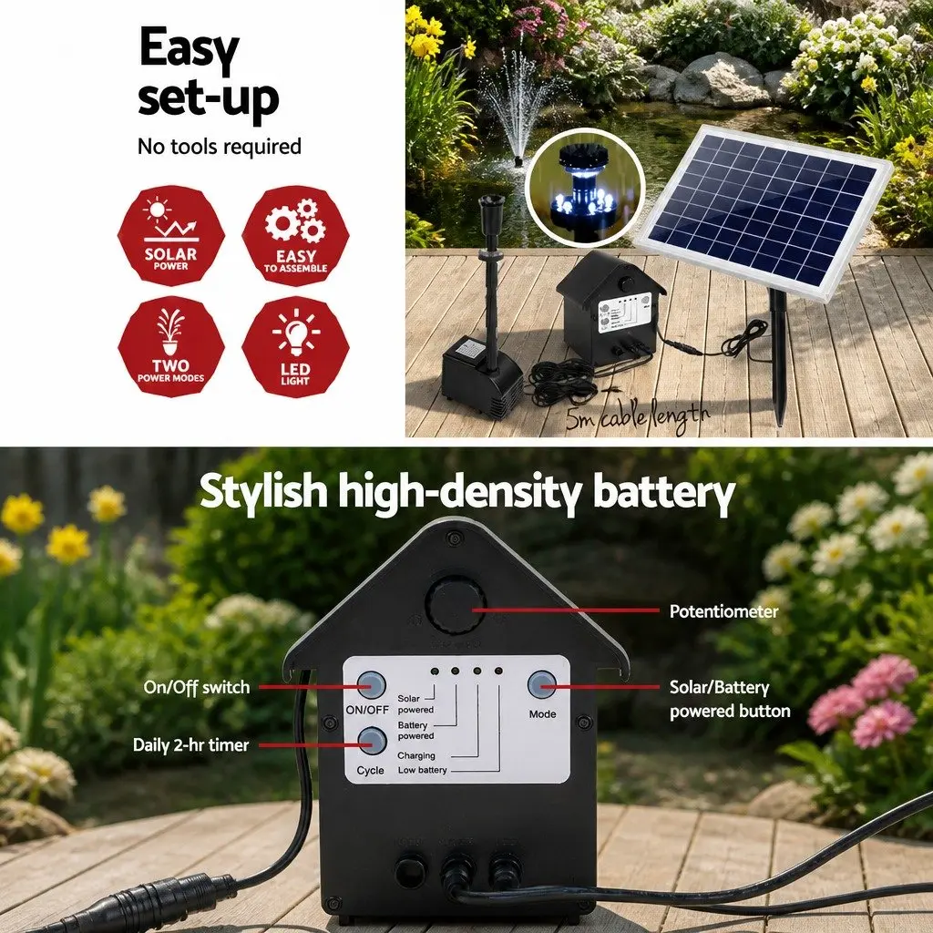 Solar Pond Pump with LED Lights and Battery Backup