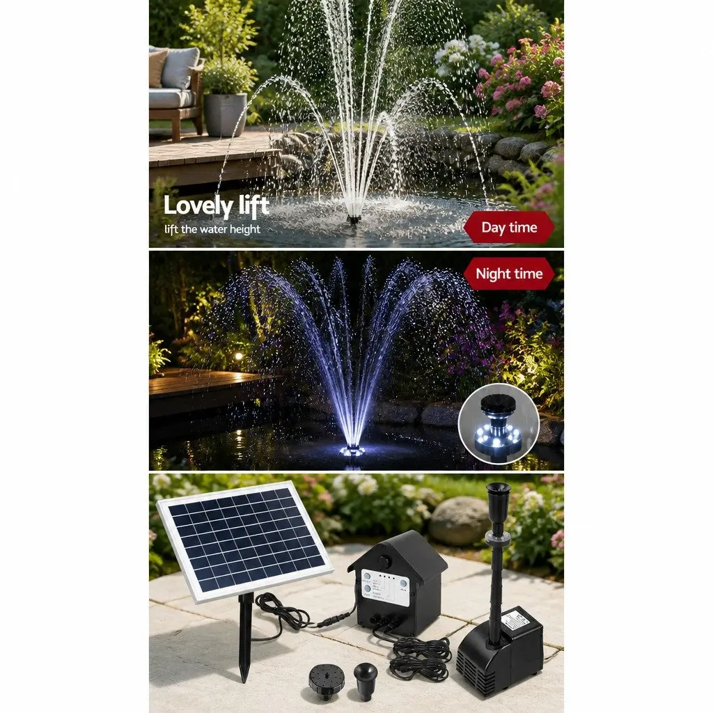 Solar Pond Pump with LED Lights and Battery Backup