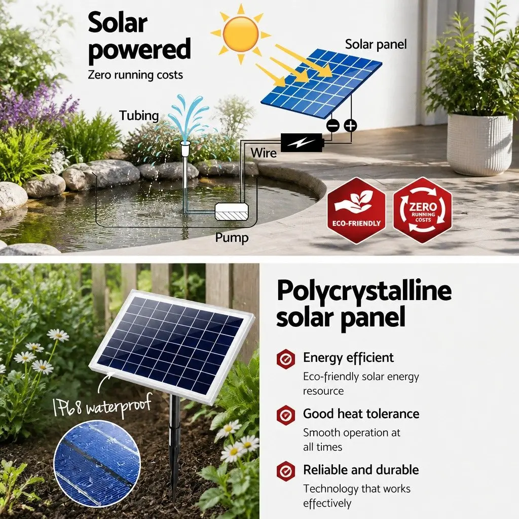 Solar Pond Pump with LED Lights and Battery Backup