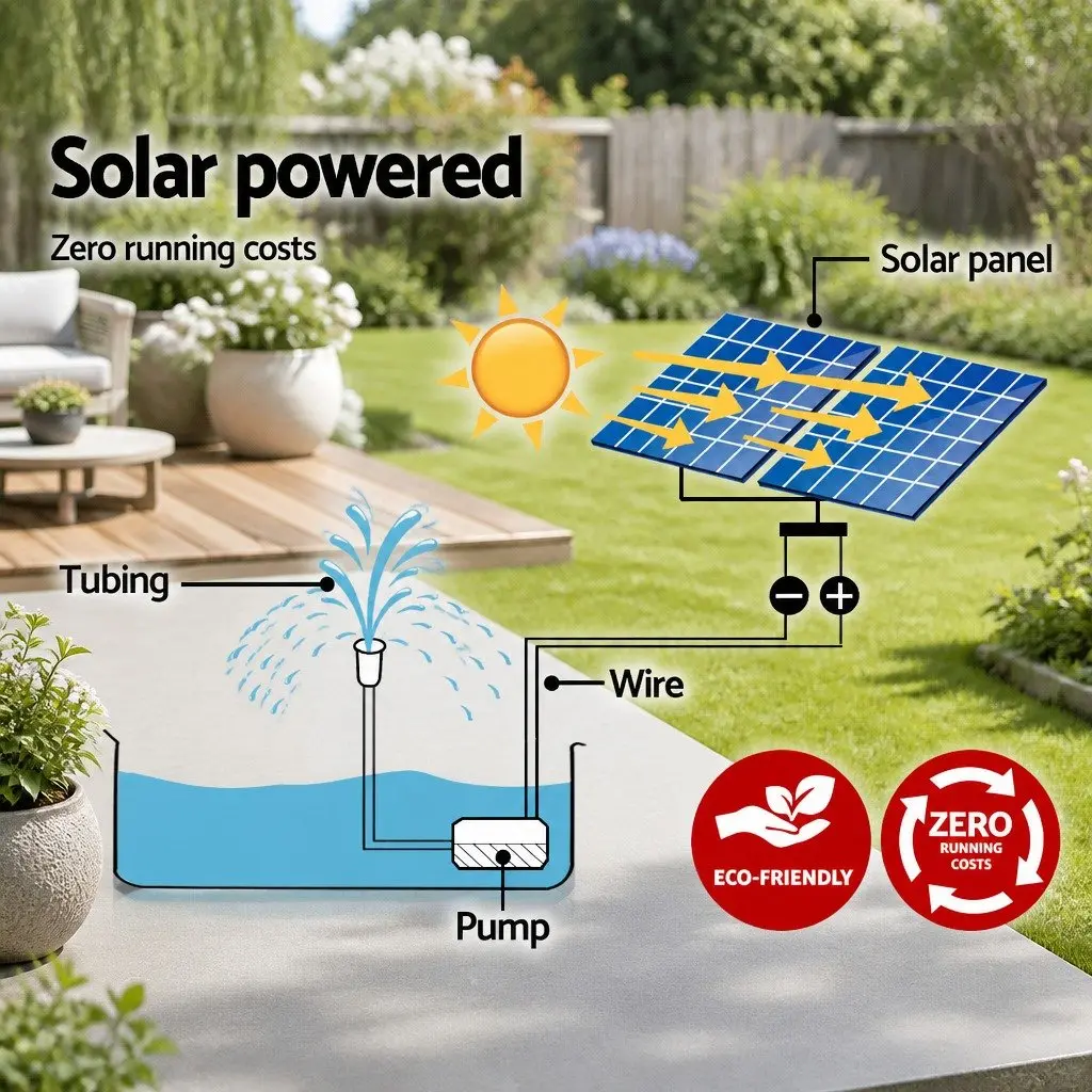 Solar Pond Pump Submersible Water Fountain Kit Polycrystalline 7.2FT Lift Black