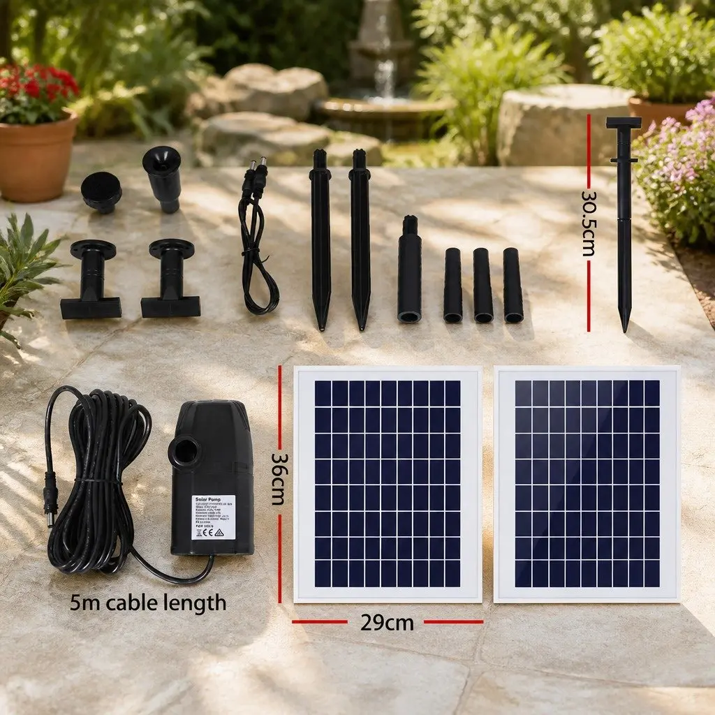 Solar Pond Pump Submersible Water Fountain Kit Polycrystalline Solar Panels 1600L/H Black