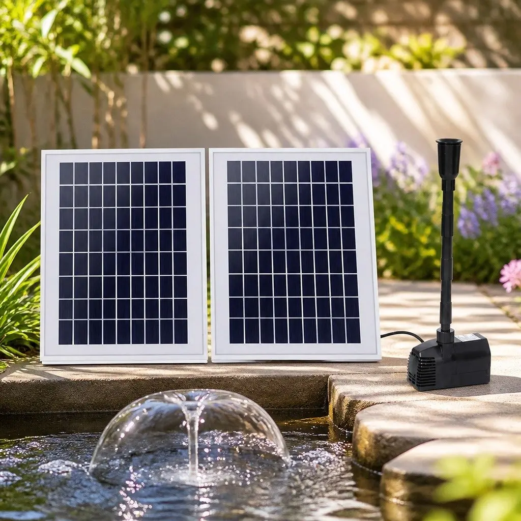 Solar Pond Pump Submersible Water Fountain Kit Polycrystalline Solar Panels 1600L/H Black