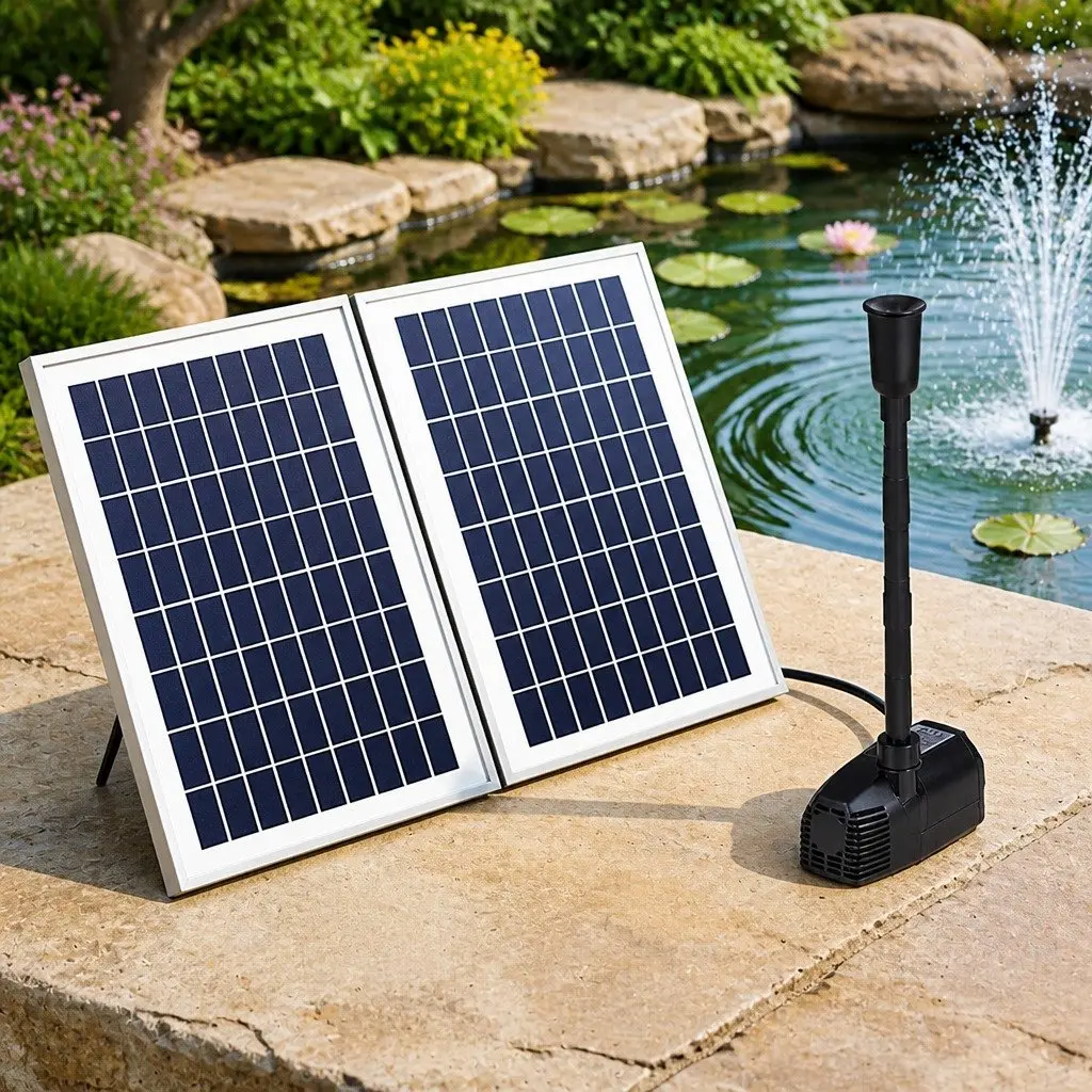 Solar Pond Pump Submersible Water Fountain Kit Polycrystalline Solar Panels 1600L/H Black