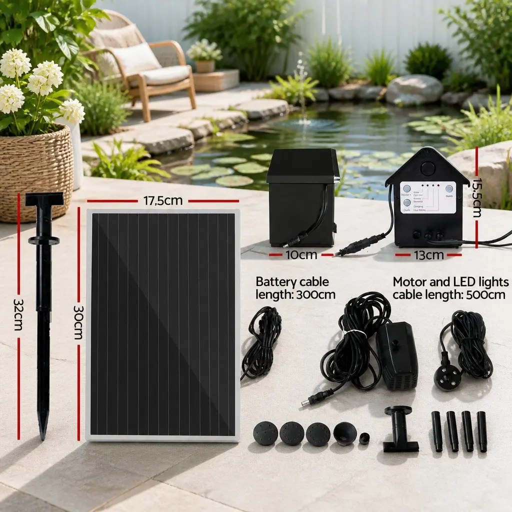 Solar Pond Pump with LED Lights Kit 4FT