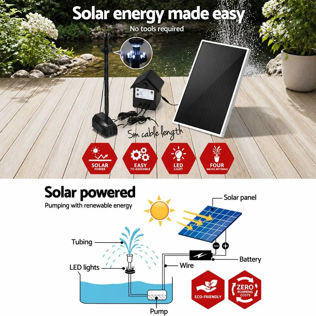 Solar Pond Pump with LED Lights Kit 4FT