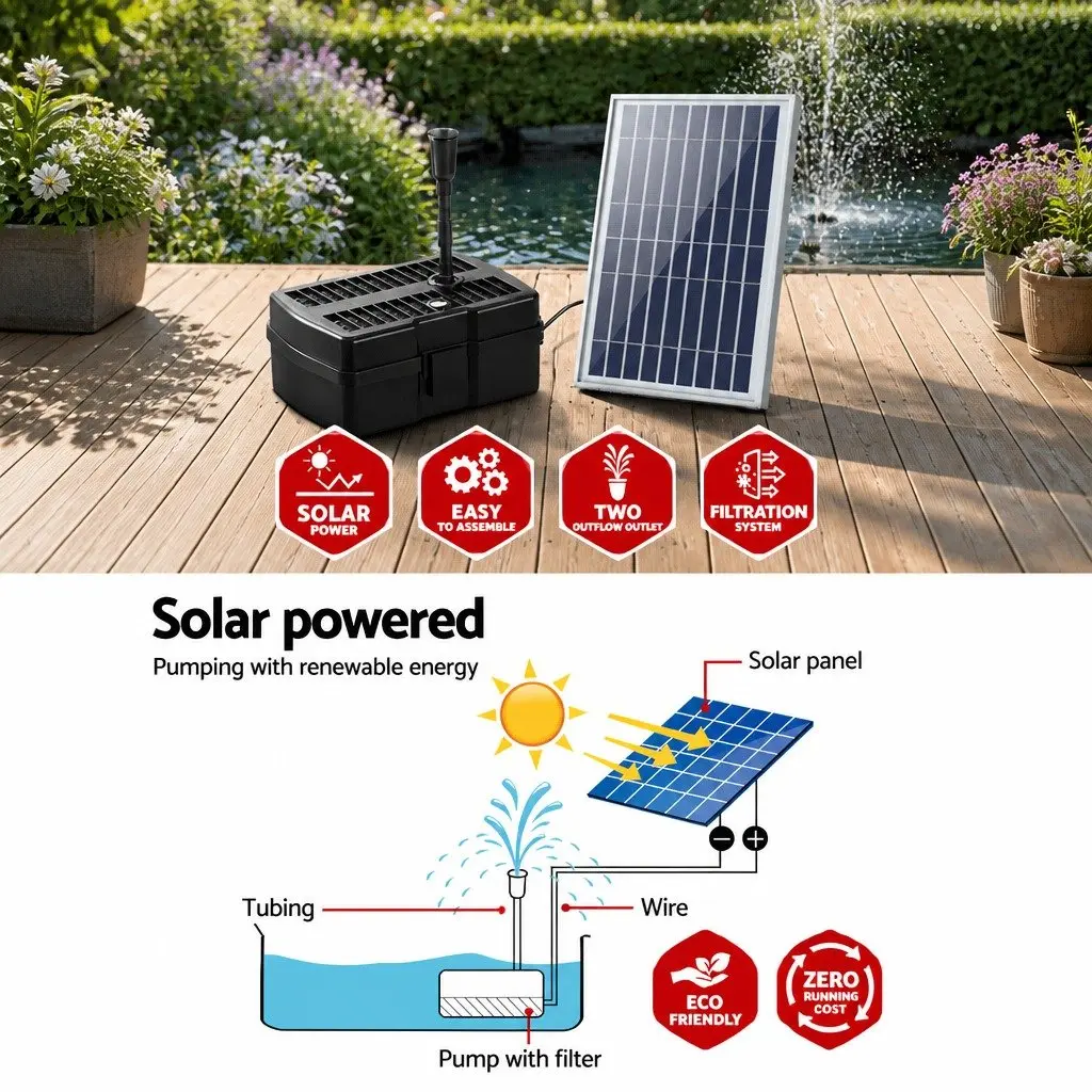 Solar Pond Pump Fountain with Filter Box 6.6FT
