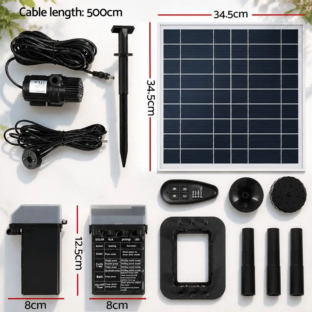 Solar Pond Pump Fountain Black Adjustable Height 9.8FT with LED Lights Battery Backup