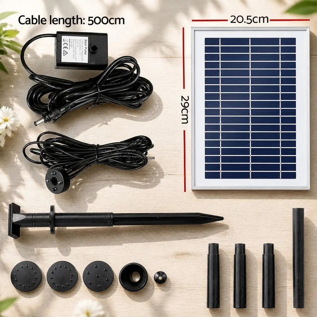 Solar Pond Pump Submersible Fountain Black 4.4FT with LED Lights Remote Control