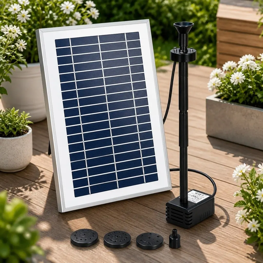 Solar Pond Pump Submersible Fountain Black 4.4FT with LED Lights Remote Control