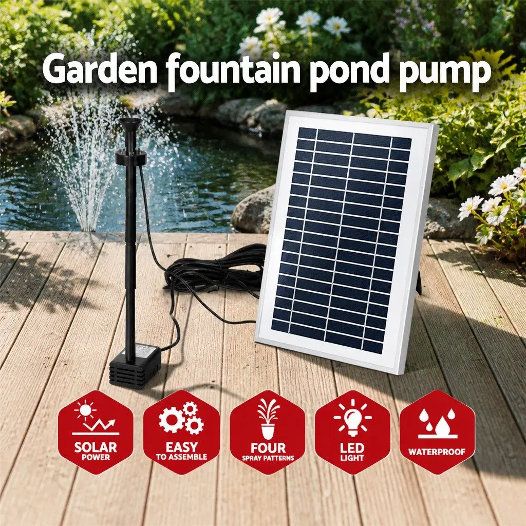 Solar Pond Pump Submersible Fountain Black 4.4FT with LED Lights Remote Control