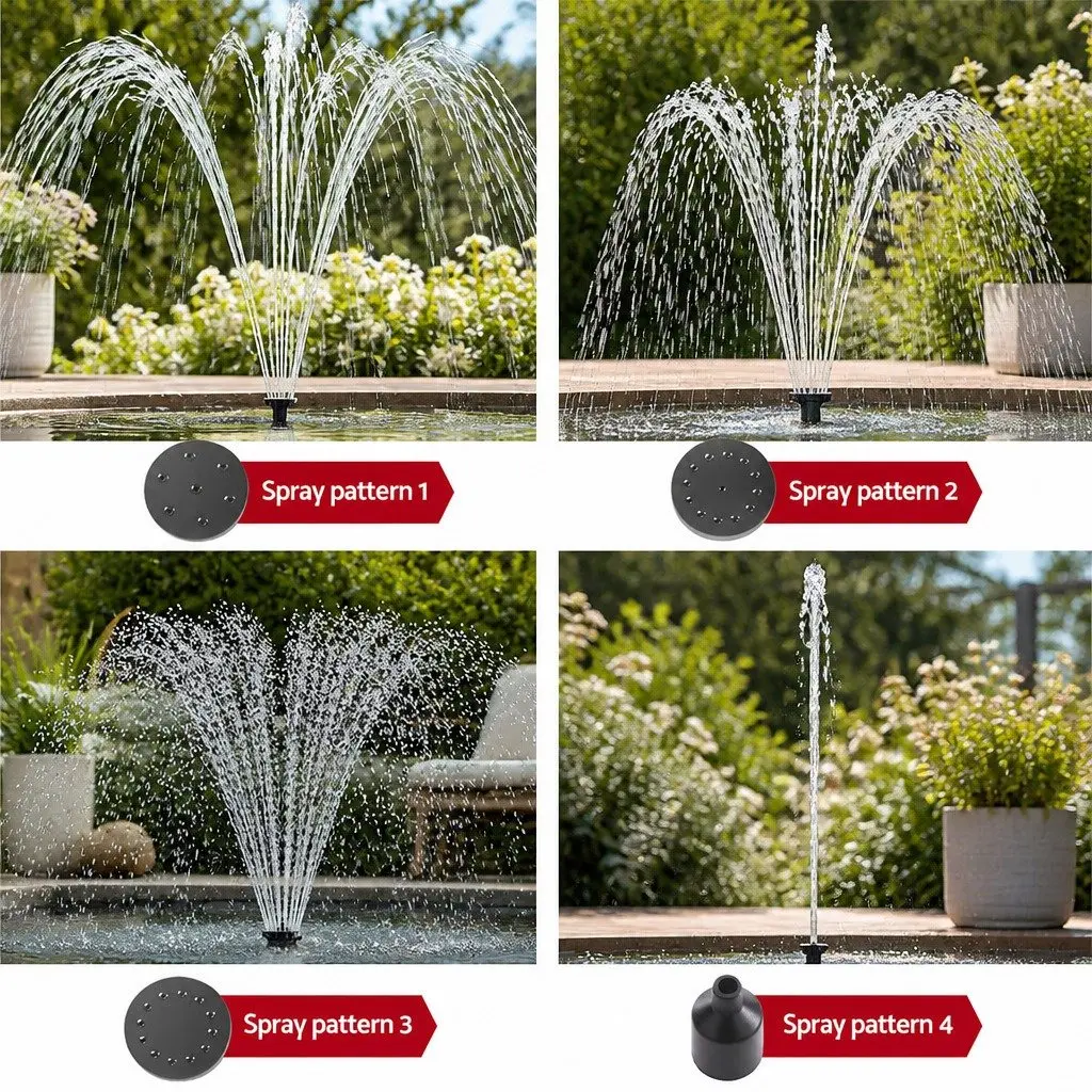 Solar Pond Pump Submersible Fountain Black 4.4FT with LED Lights Remote Control
