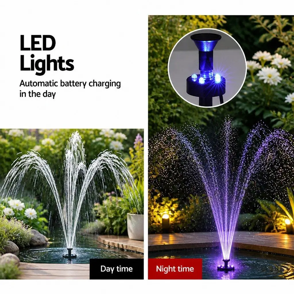 Solar Pond Pump Submersible Fountain Black 4.4FT with LED Lights Remote Control