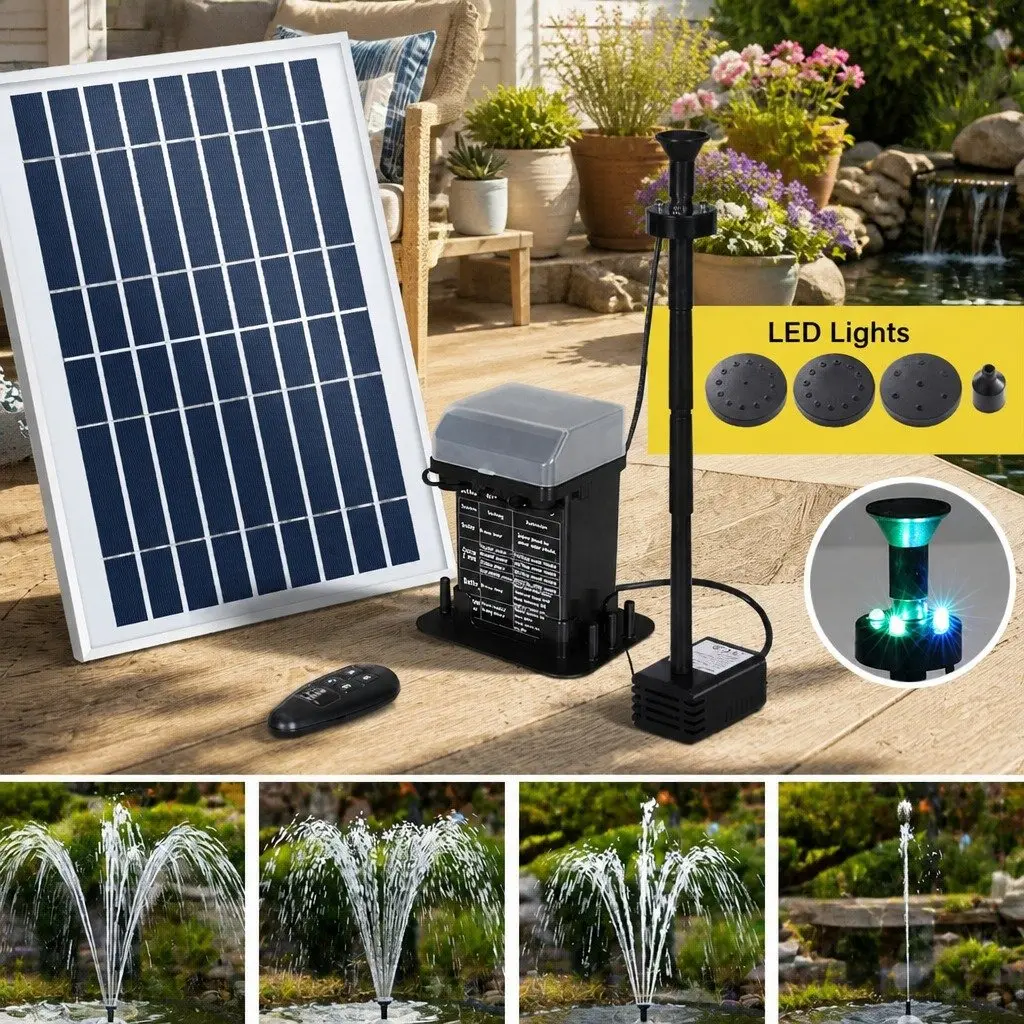 Solar Pond Pump Submersible Fountain Battery Kit Black