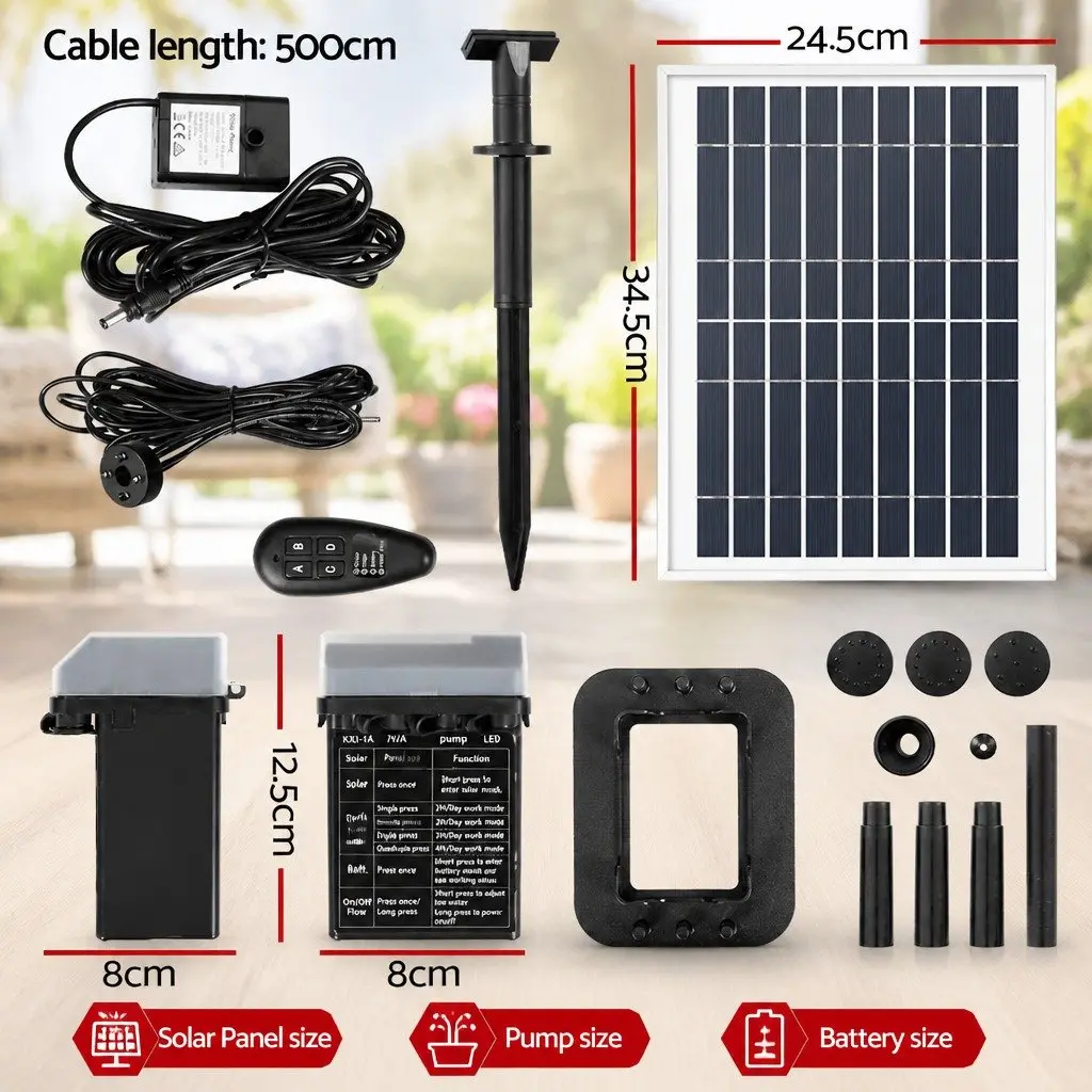 Solar Pond Pump Submersible Fountain Battery Kit Black