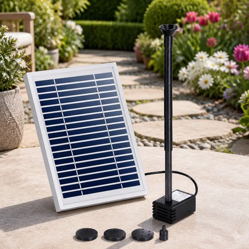 Solar Pond Pump Submersible Water Fountain Kit Black 4.4FT