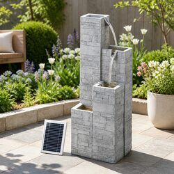 Solar Fountain Water Feature 4-Tier Square Cascading Outdoor Indoor Garden