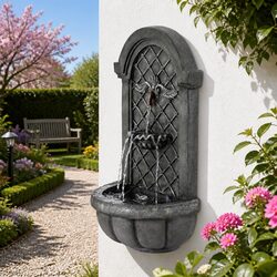 Cascading Solar Fountain for Garden Wall Mount in Dark Grey