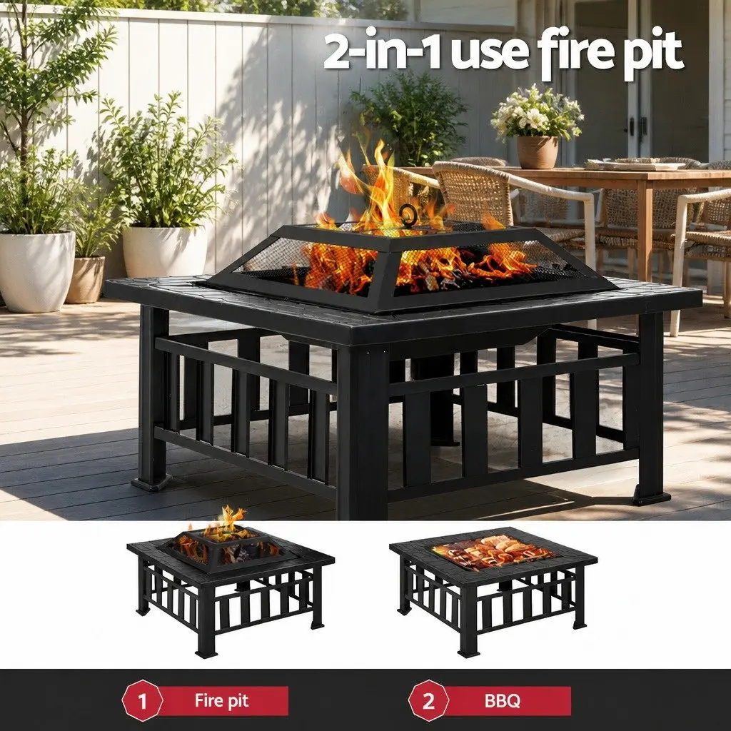 Fire Pit BBQ Grill Steel Frame 81 x 81 x 45 cm Black