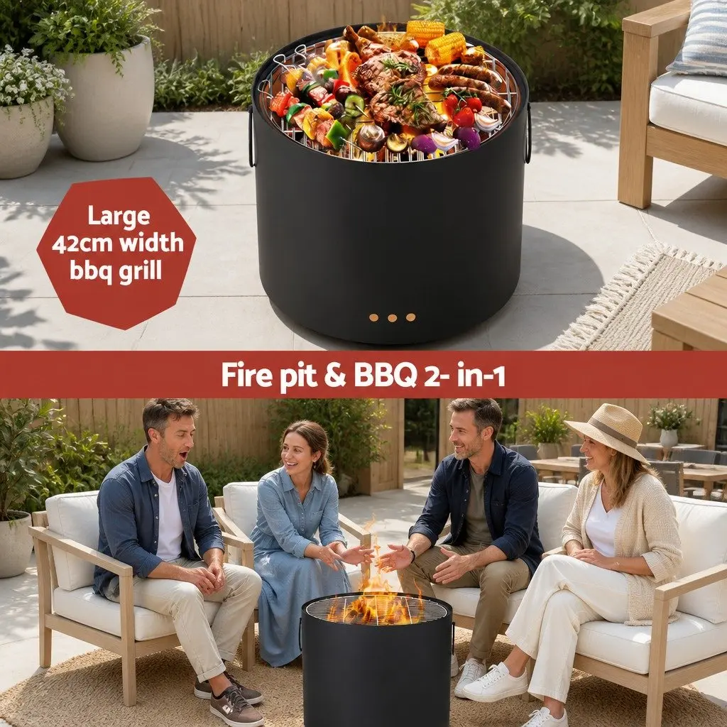 Fire Pit BBQ Iron 45cm Black Outdoor Fireplace Cooker