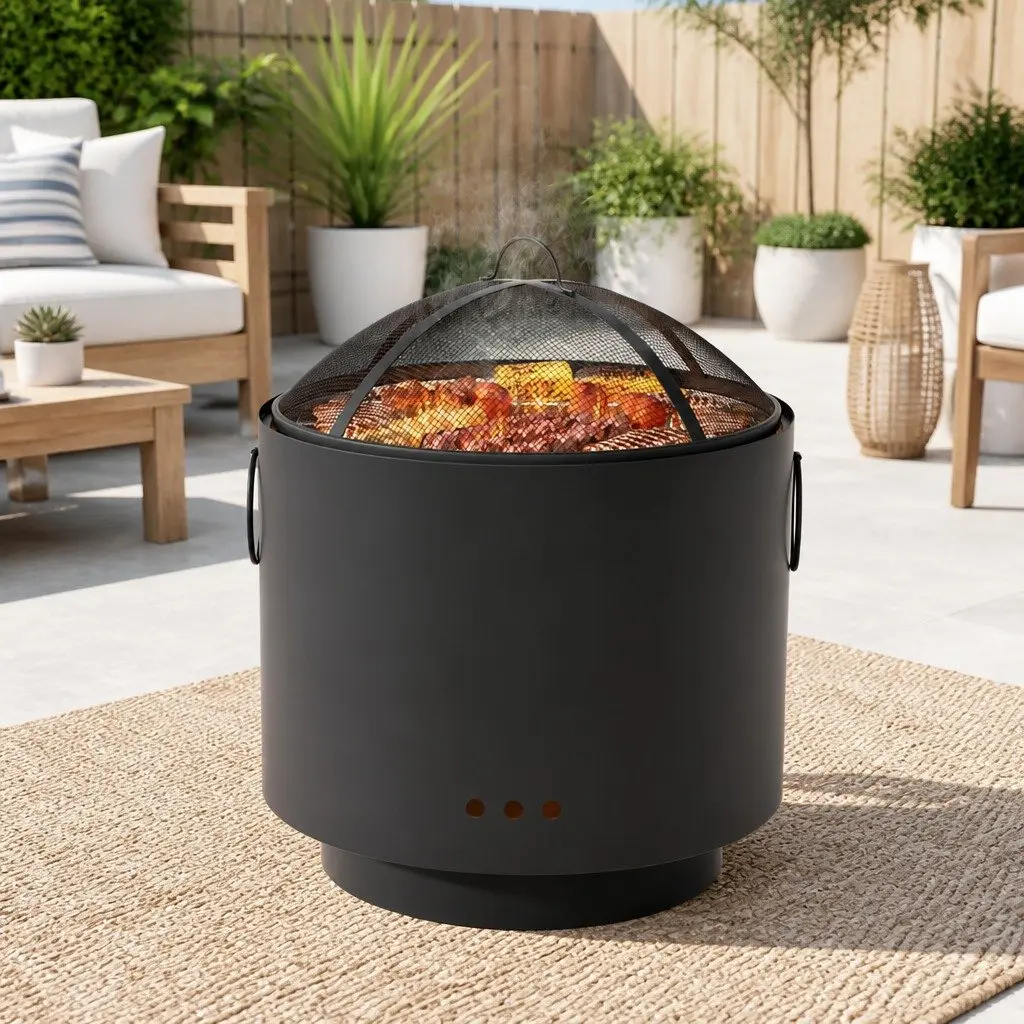 Fire Pit BBQ Iron 45cm Black Outdoor Fireplace Cooker
