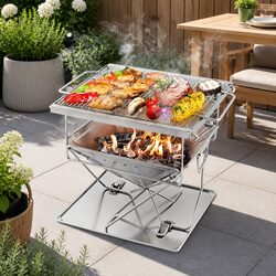Fire Pit BBQ Grill Portable Camping Stainless Steel Height Adjustable Folding