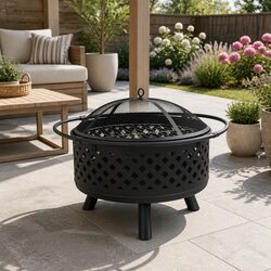 76cm Charcoal Fire Pit BBQ Grill with Safety Ring