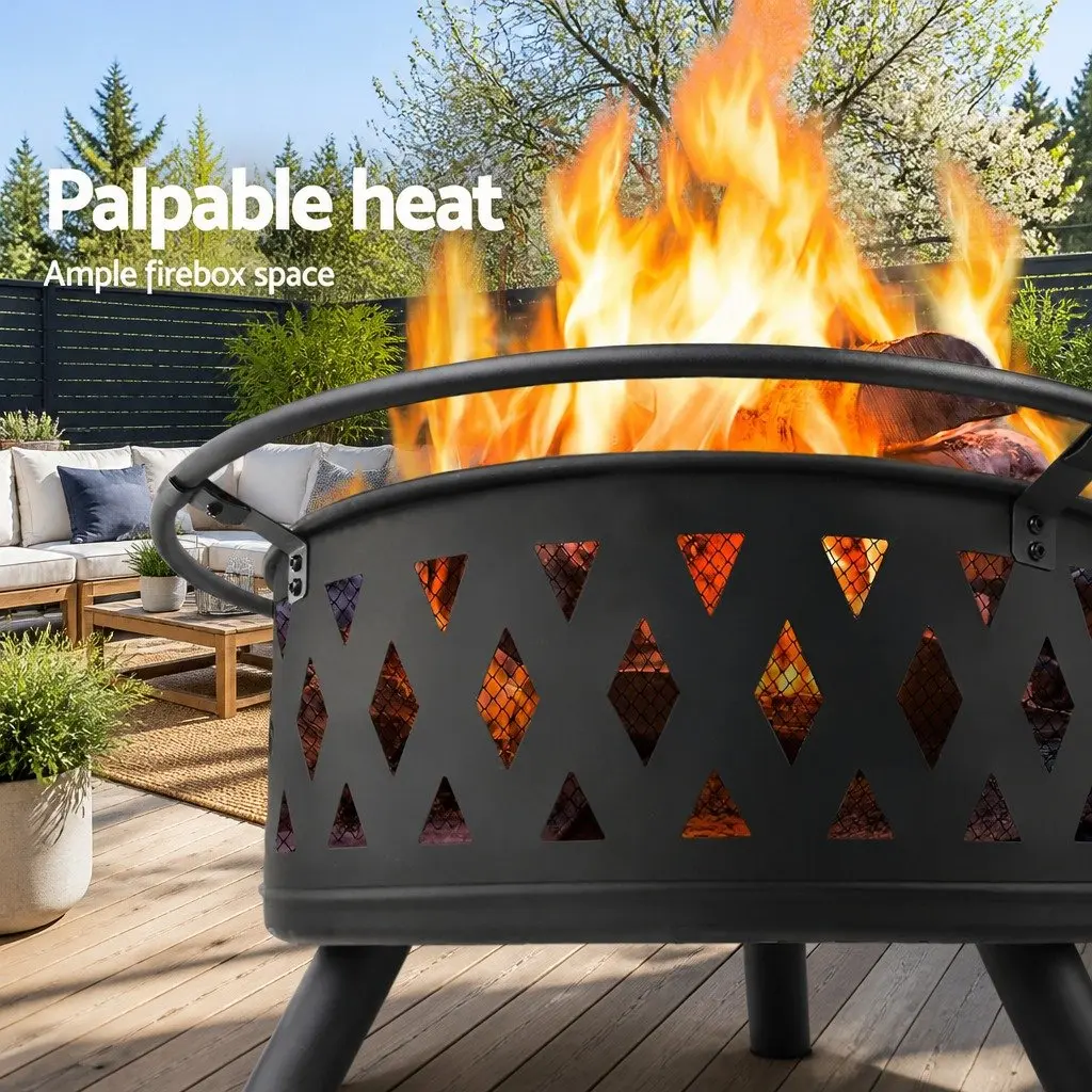 BBQ Grill Fire Pit Steel 82cm Black Outdoor Heating Cooking Garden Patio