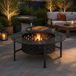 Fire Pit BBQ Charcoal Smoker 3-in-1 Outdoor Camping Fireplace Mesh Pits Black