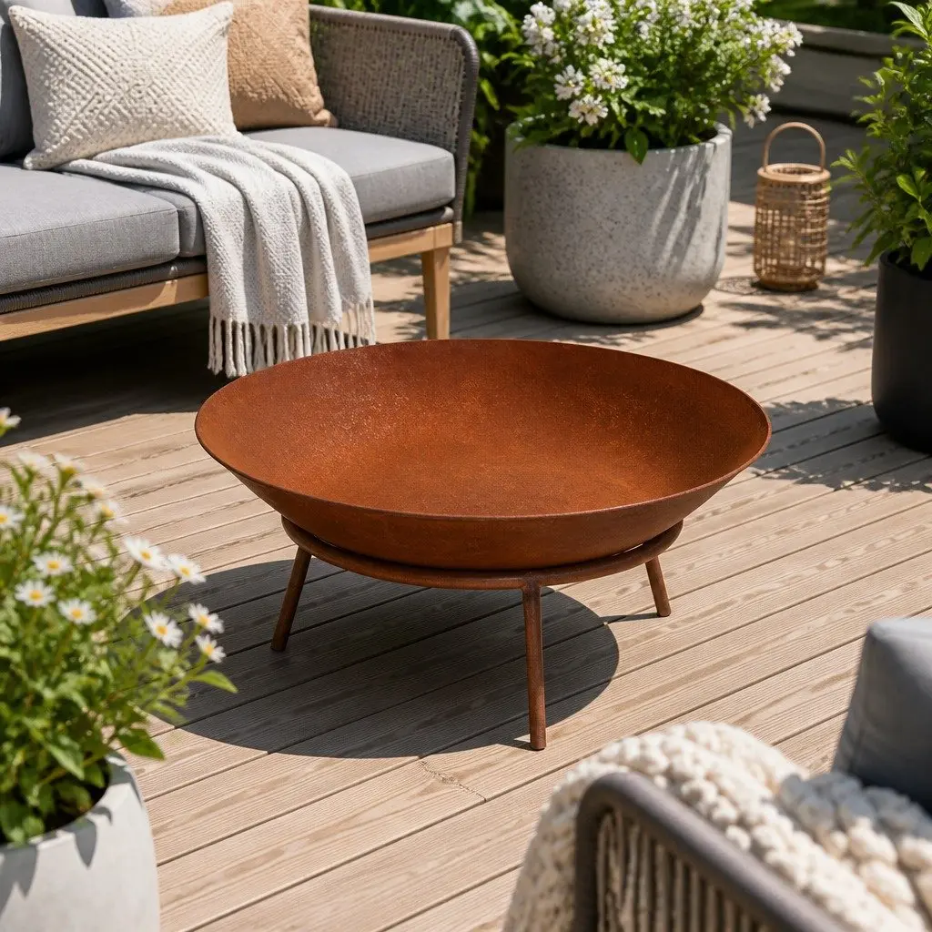 56cm Outdoor Fire Pit with Deep Iron Bowl for Charcoal