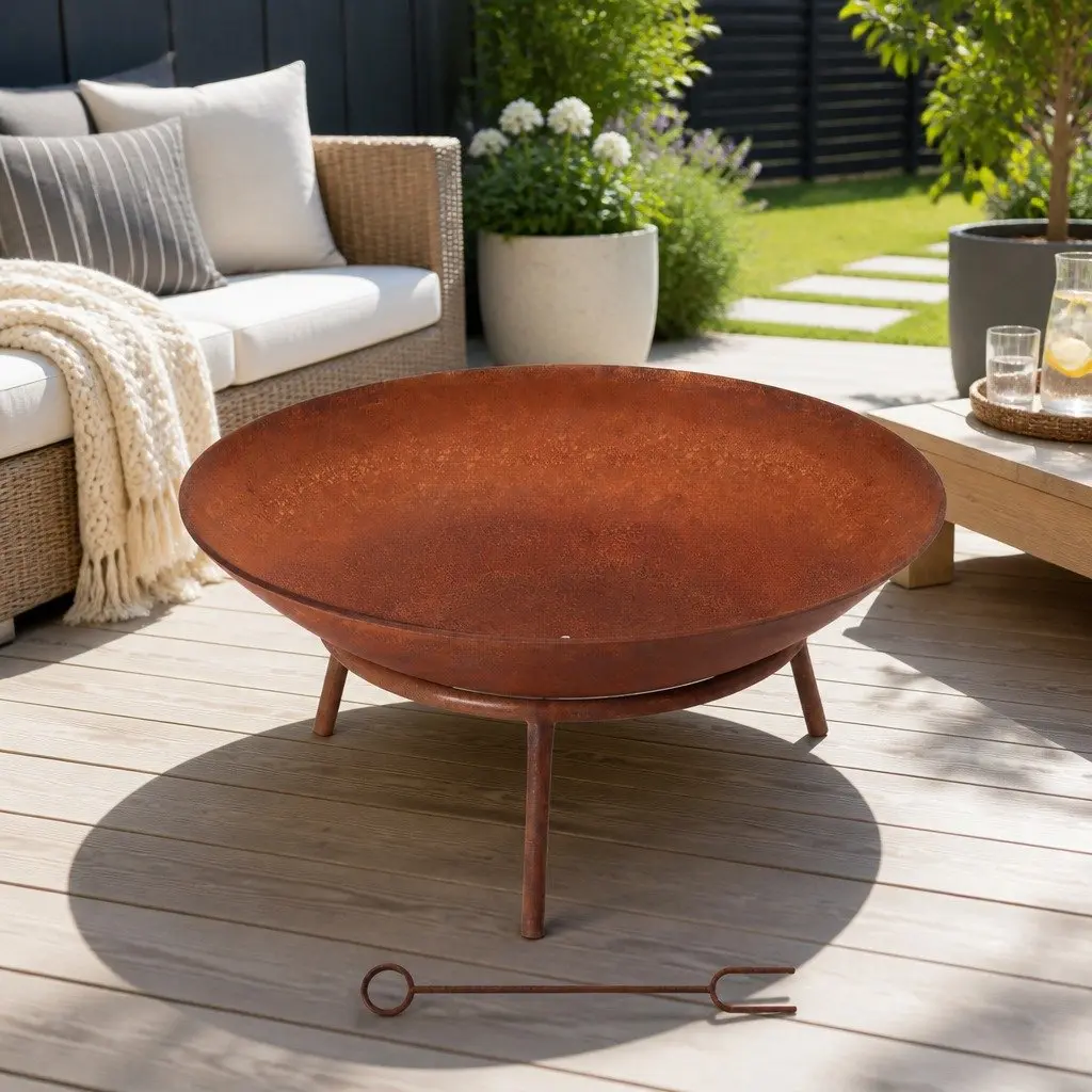 Fire Pit Iron 56cm Rust Outdoor Garden Patio Camping Portable