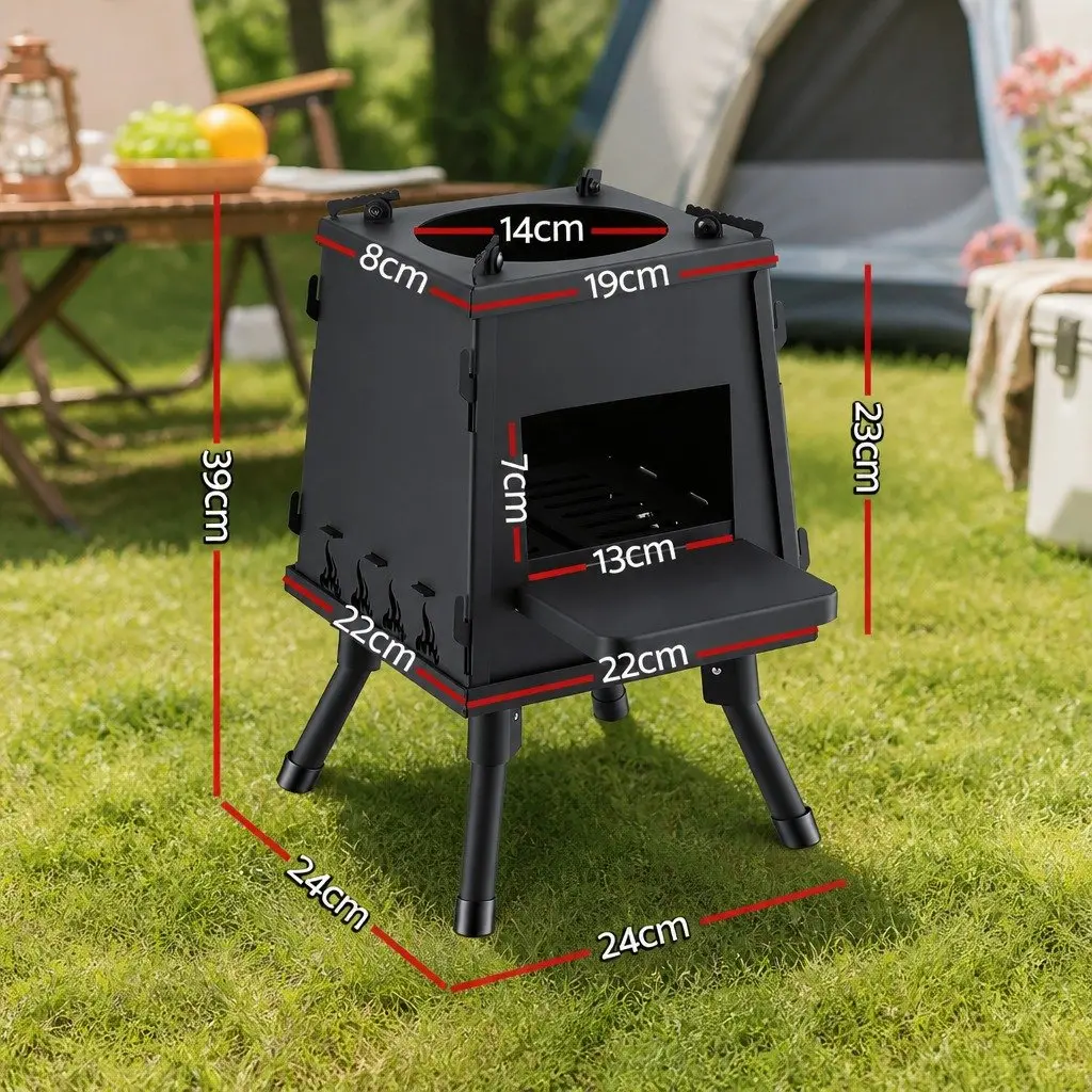 Portable Fire Pit Cast Iron Outdoor Cooking Black 24cm x 24cm x 39cm